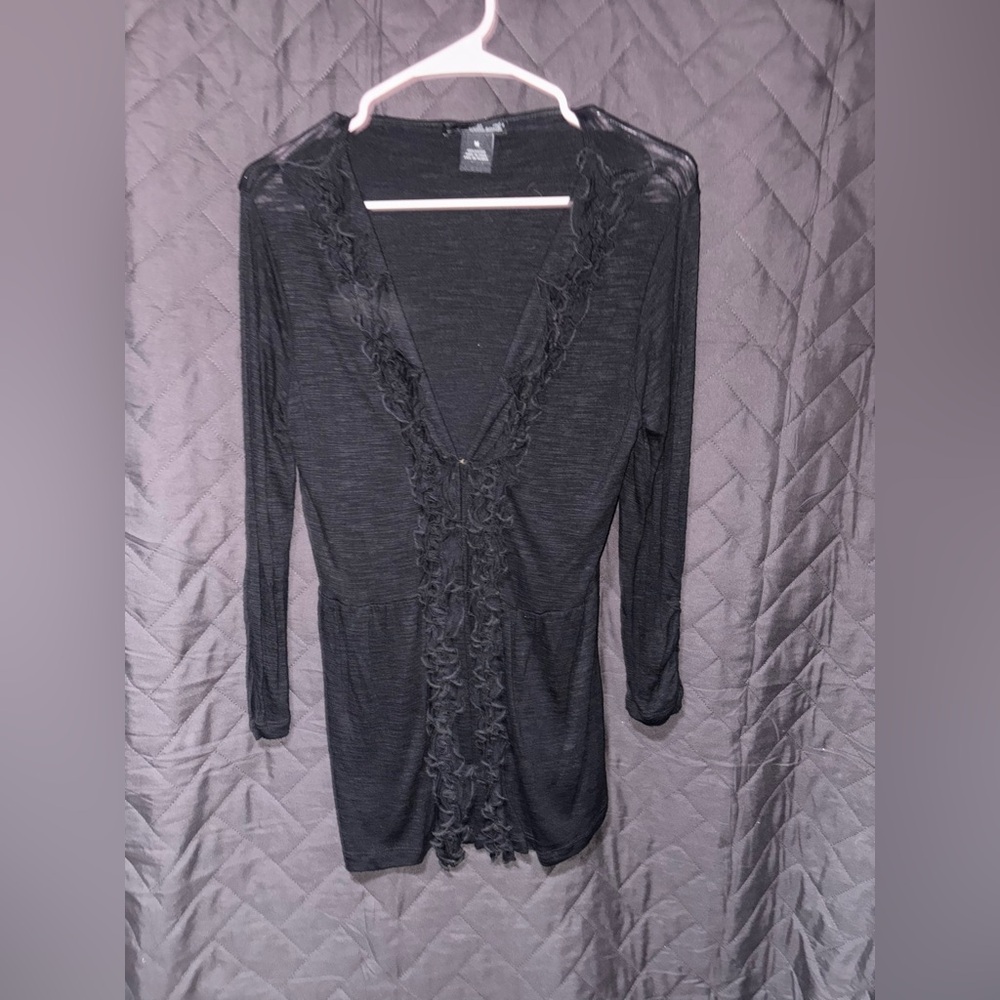 Willi Smith Black Fitted Ruffled Blouse Tote #1227